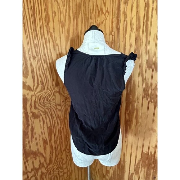 Maeve Anthropologie Blouse Pullover Top Sleeveless Ruffles Silk Black 4 PETITE - Picture 2 of 9